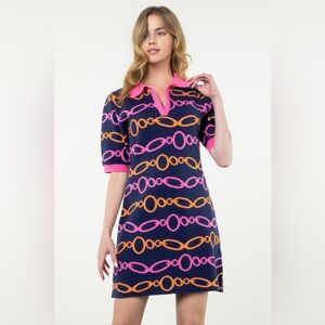 THML. Chain Reaction Knit Polo Dress. Navy. Size Medium.